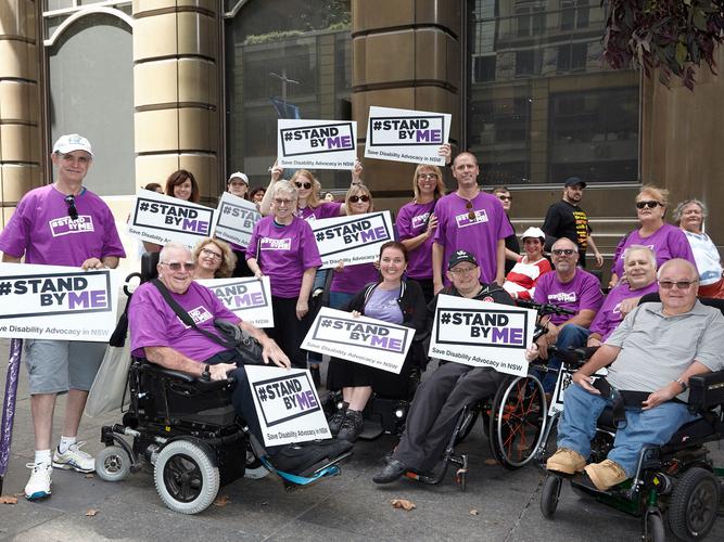 Advocacy organisations and people with disability joined a rally in February calling for ongoing Government support [Source: PDCNSW]