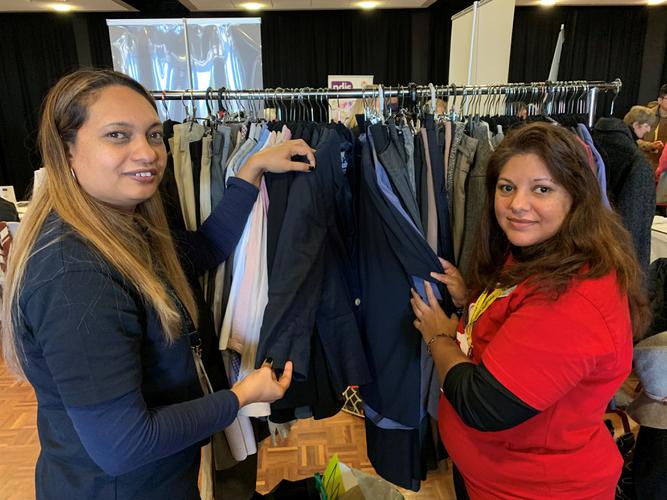 [Left to right] Joelle Rault with Vision Australia client Sabrina at a recent Vision Australia expo in Moorabbin [Source: Supplied]