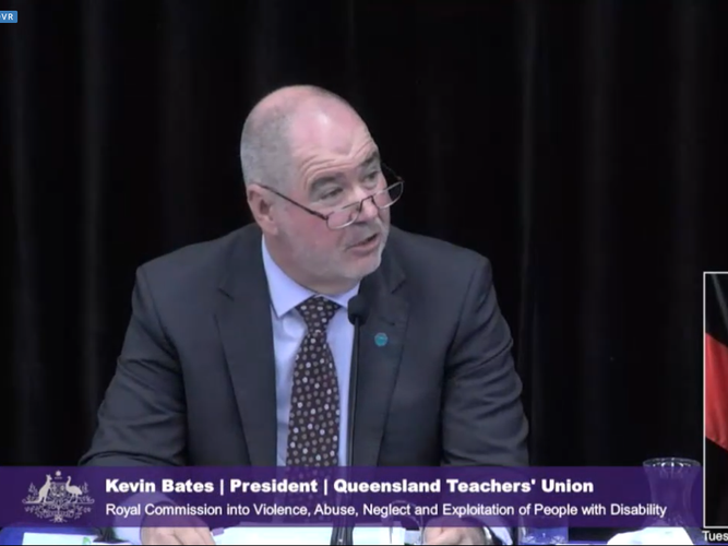 President of the Queensland Teachers Union (QTU), Kevin Bates, fronted the Commission to explain the position of QTU on inclusive education. [Source: Disability Royal Commission]