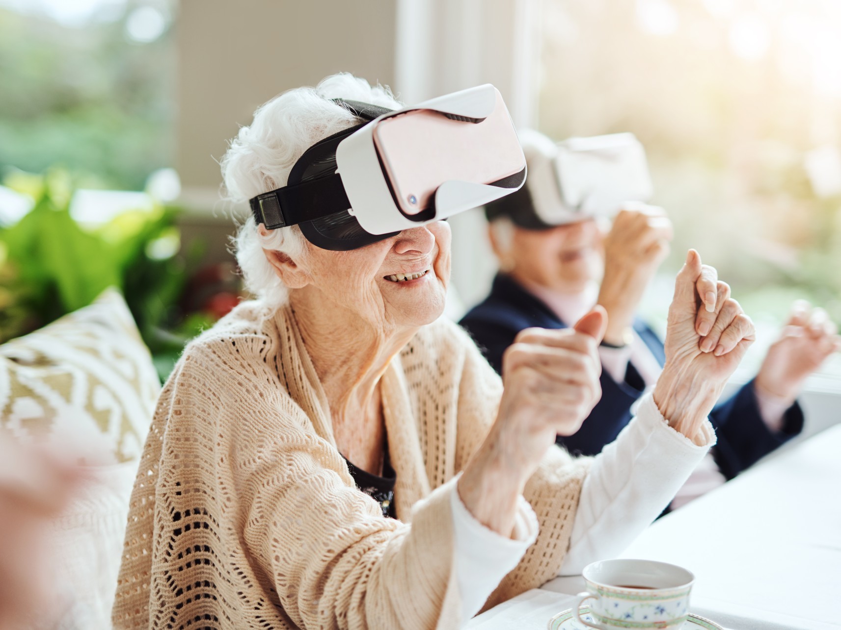 Older women trying out virtual reality